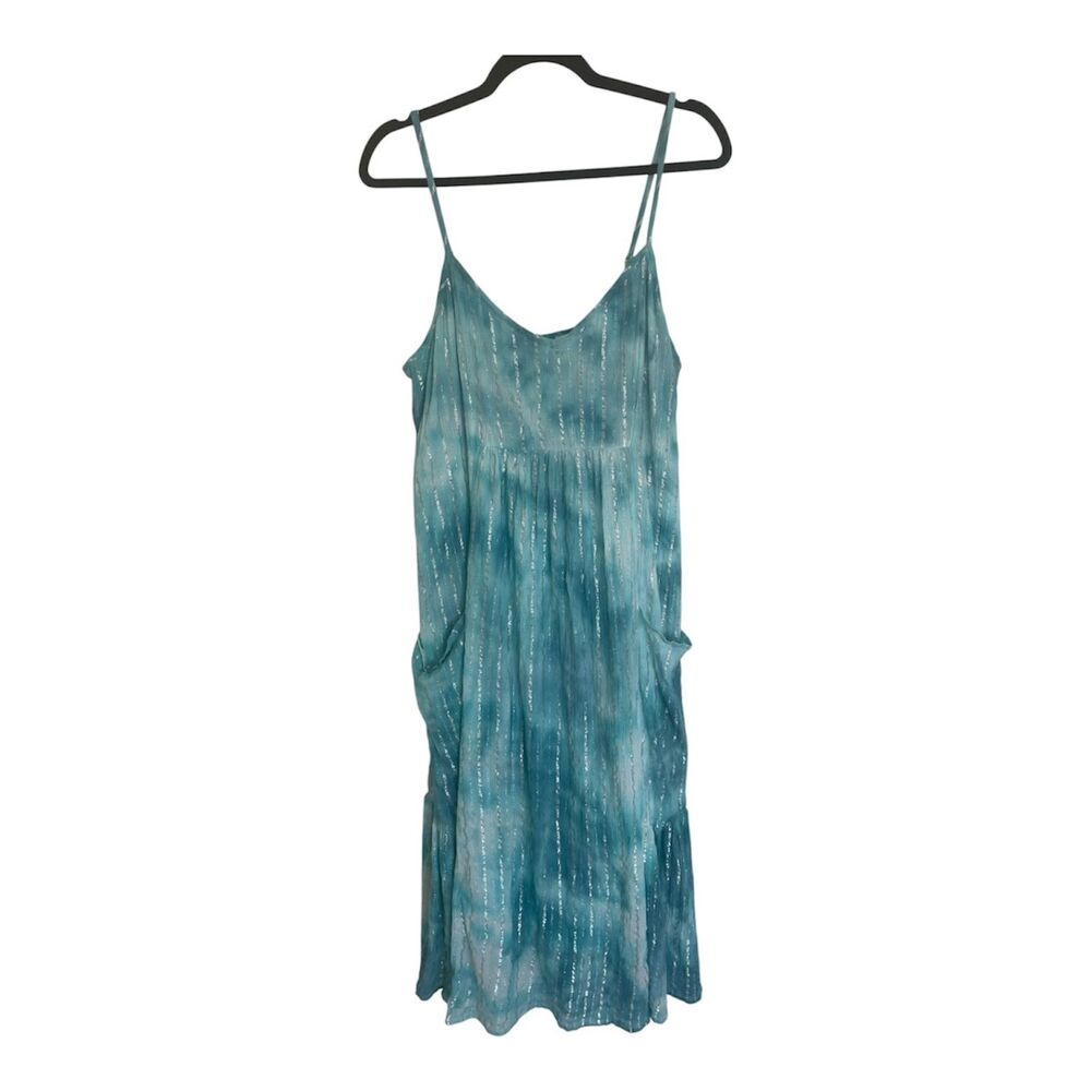 Aerie Womens Maxi Dress Sz L Beachy Boho Flowy Festival Summer Babydoll Blue